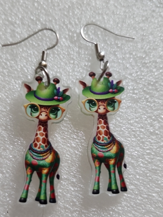 Hand Crafted Jewelry - Hand Crafted Green & Multicolor Giraffe Dangle Earrings